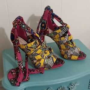 Multicolored Fabric Print Heels